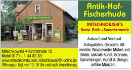 Antik-Hof-Fischerhude (Henni Mitschkowski) (Ankauf / Verkauf: Komplette Nachl�sse, Antiquit�ten, Kunst, Gem�lde, Bronzen, Schmuck) , Zum Dieker Ort 9, Tel.: 04293/786913, Mobil: 0171/1448283, Mail: mitschkowski@t-online.de + antik-hof-fischerhude@freenet.de, Homepage: www.mitschkowski.de - Shop bei ebay: http://stores.shop.ebay.de/antik-hof-fischerhude