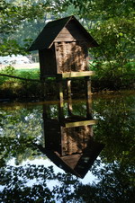 Spiegelbild vom Entenhaus an der W�mme im Sommer
