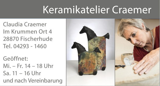 Keramikatelier Craemer, Claudia Craemer, Im Krummen Ort 4, 28870 Fischerhude, Tel. + Fax.: 04293/1460, Infos: www.akb-bremen.de